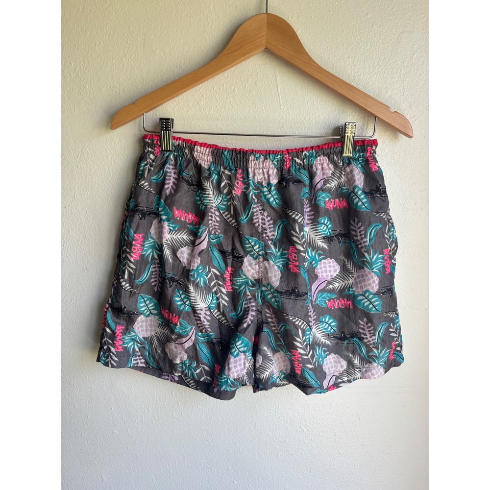 Laguna‎ Mens Vintage 90s Tropical Pineapple Swim Trunks Gray Pink Size M 32-34
